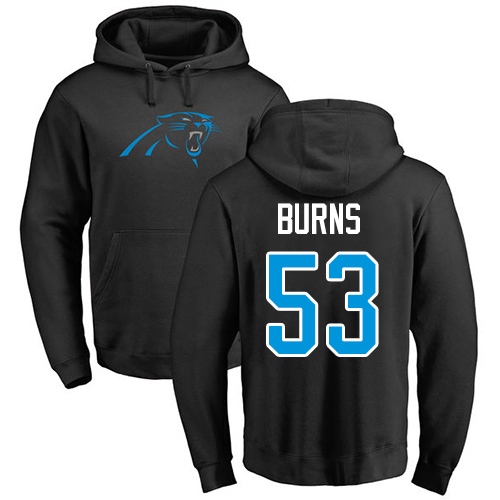 Carolina Panthers Men Black Brian Burns Name and Number Logo NFL Football #53 Pullover Hoodie Sweatshirts->nfl t-shirts->Sports Accessory